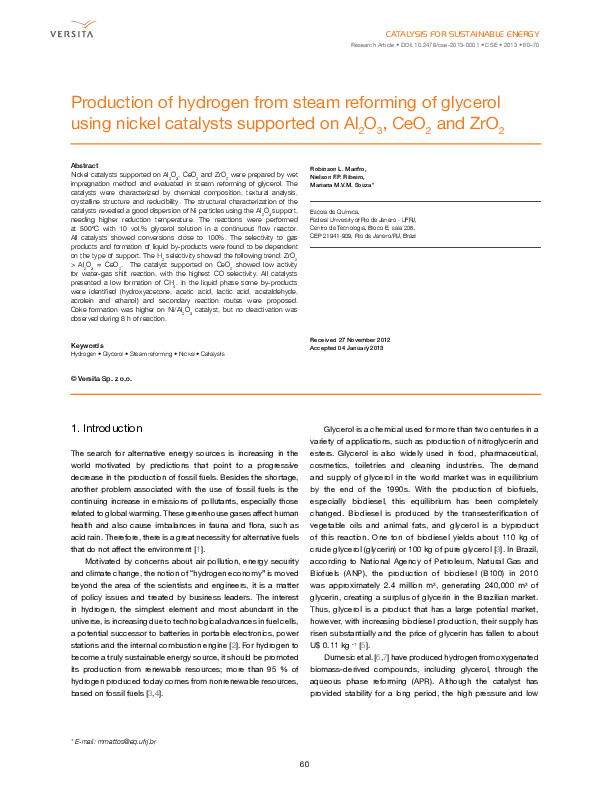 (PDF) Production of hydrogen from steam reforming of glycerol using ...