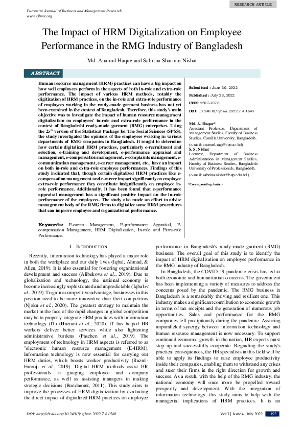 (PDF) The Impact of HRM Digitalization on Employee Performance in the ...