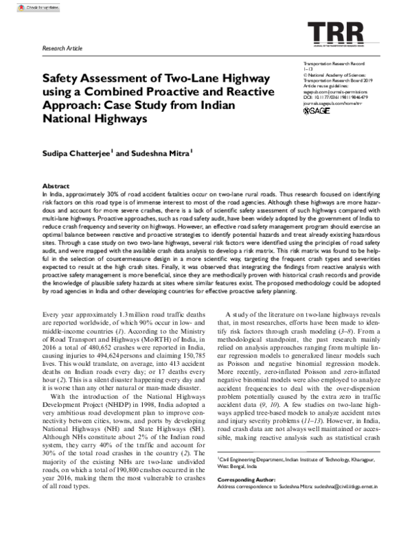 (PDF) Safety Assessment of Two-Lane Highway using a Combined Proactive ...