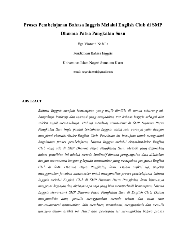 Doc Proses Pembelajaran Bahasa Inggris Melalui English Club Di Smp