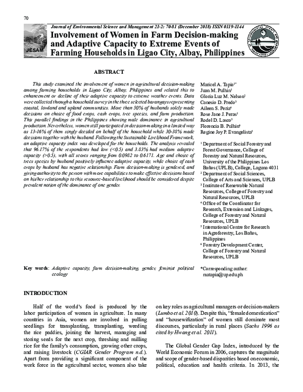 (PDF) Involvement of Women in Farm Decision-making and Adaptive ...
