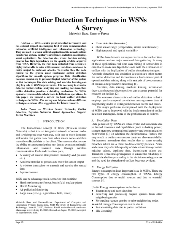 (PDF) Outlier Detection Techniques in WSNs A Survey