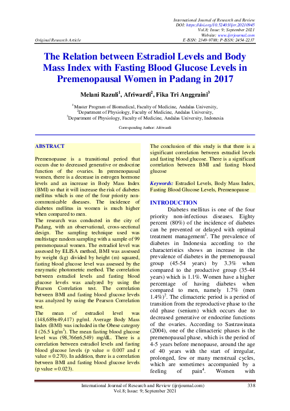 (PDF) The Relation between Estradiol Levels and Body Mass Index with ...