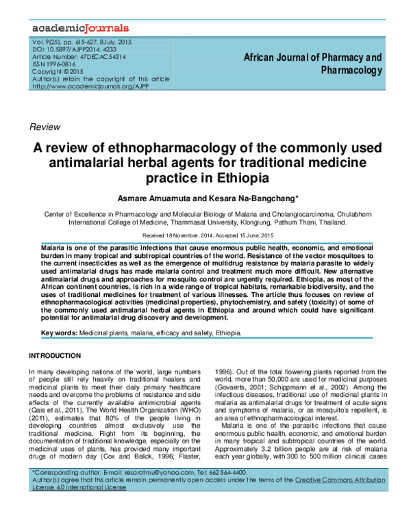 (PDF) A review of ethnopharmacology of the commonly used antimalarial