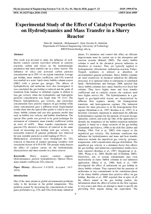 (PDF) Experimental Study of the Effect of Catalyst Properties on ...