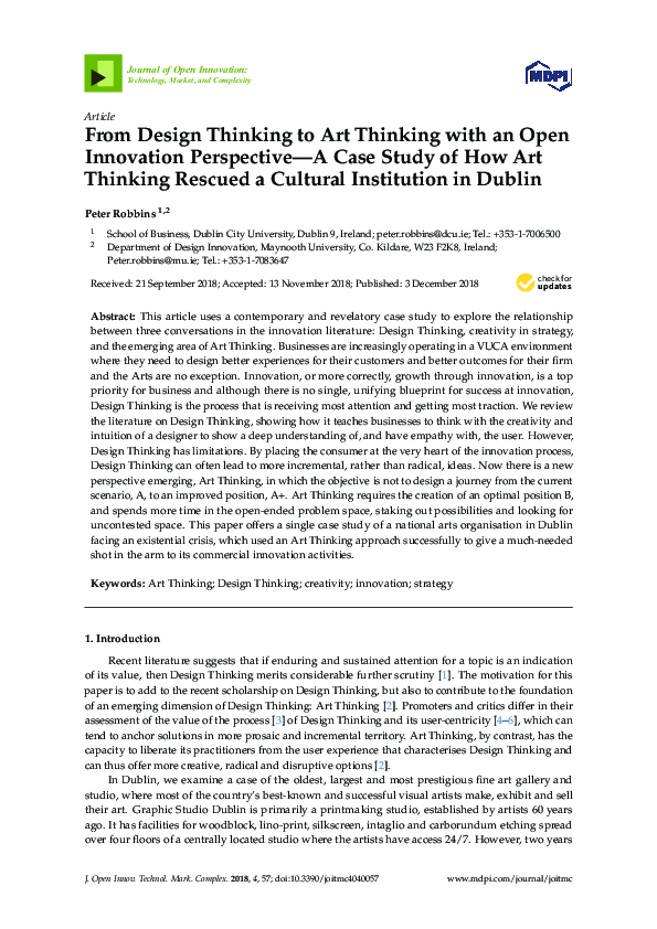 (PDF) From Design Thinking to Art Thinking with an Open Innovation ...