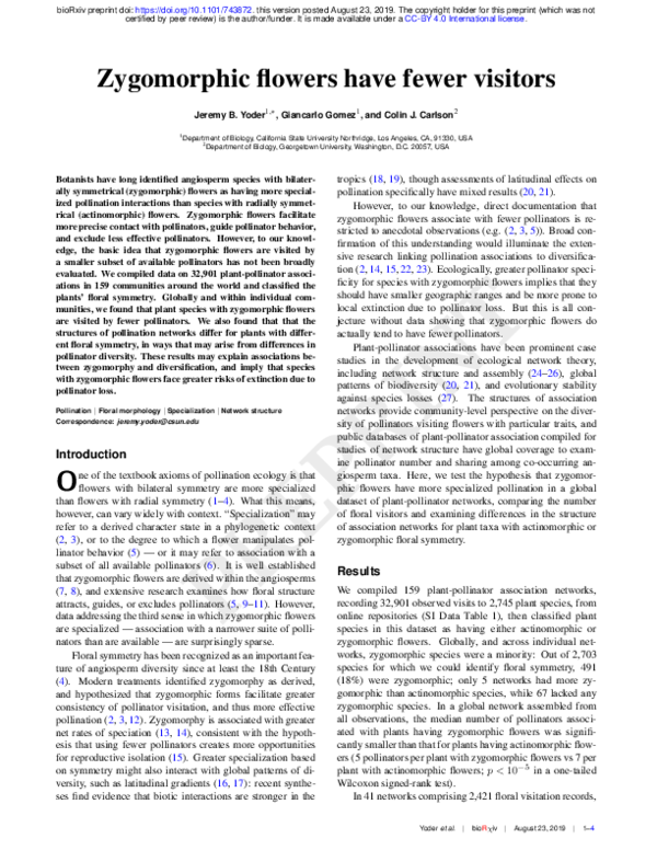(PDF) Zygomorphic flowers have fewer potential pollinator species