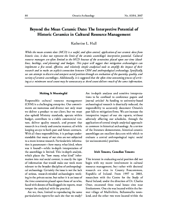 (PDF) Beyond the Mean Ceramic Date The Interpretive Potential of