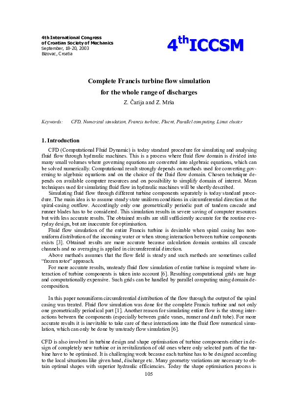 (PDF) Complete Francis turbine flow simulation for the whole range of ...