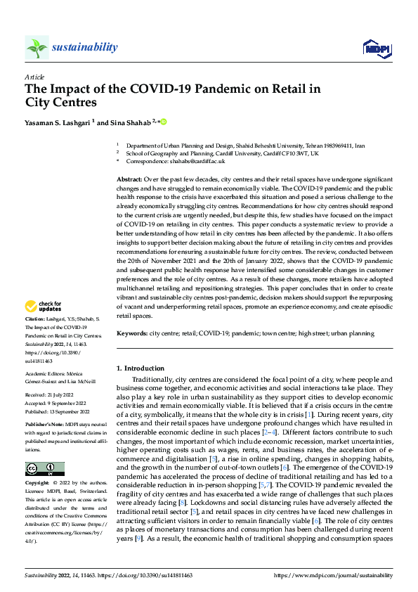 (PDF) The Impact of the COVID-19 Pandemic on Retail in City Centres