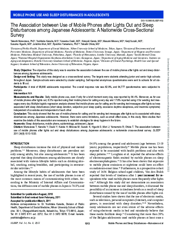 (PDF) The Association between Use of Mobile Phones after Lights Out and ...