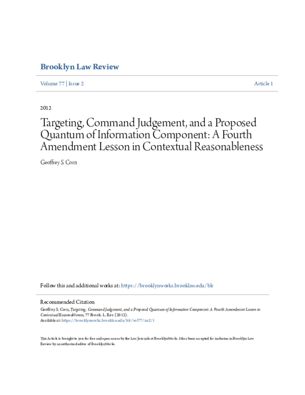 (PDF) Targeting, Command Judgment, and a Proposed Quantum of