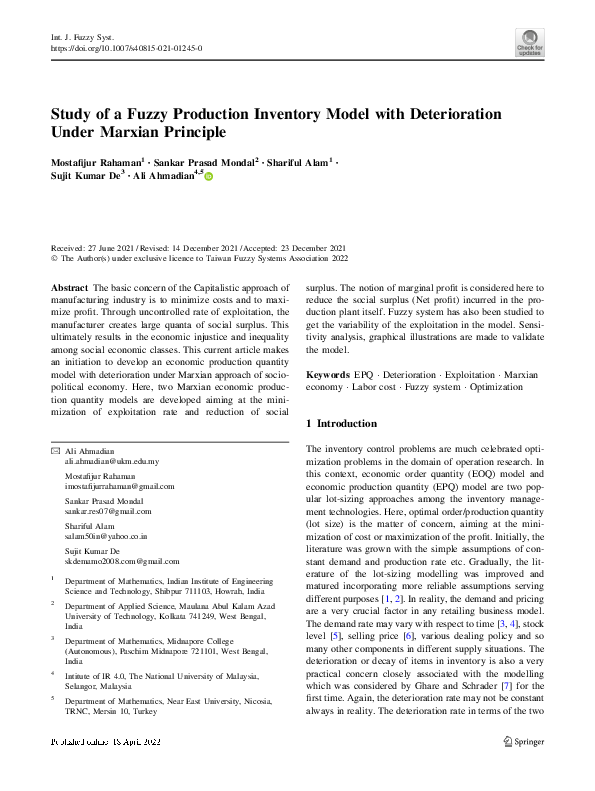 (PDF) Study of a Fuzzy Production Inventory Model with Deterioration ...