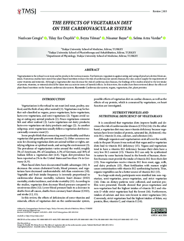(PDF) The Effects of Vegetarian Diet on the Cardiovascular System
