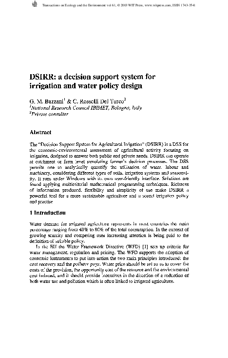 (PDF) DSIRR: A Decision Support System For Irrigation And Water Policy ...