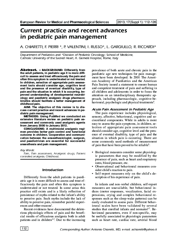 (PDF) Current practice and recent advances in pediatric pain management