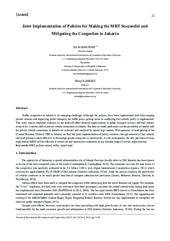 (PDF) Joint Implementation of Policies for Making the MRT Successful ...