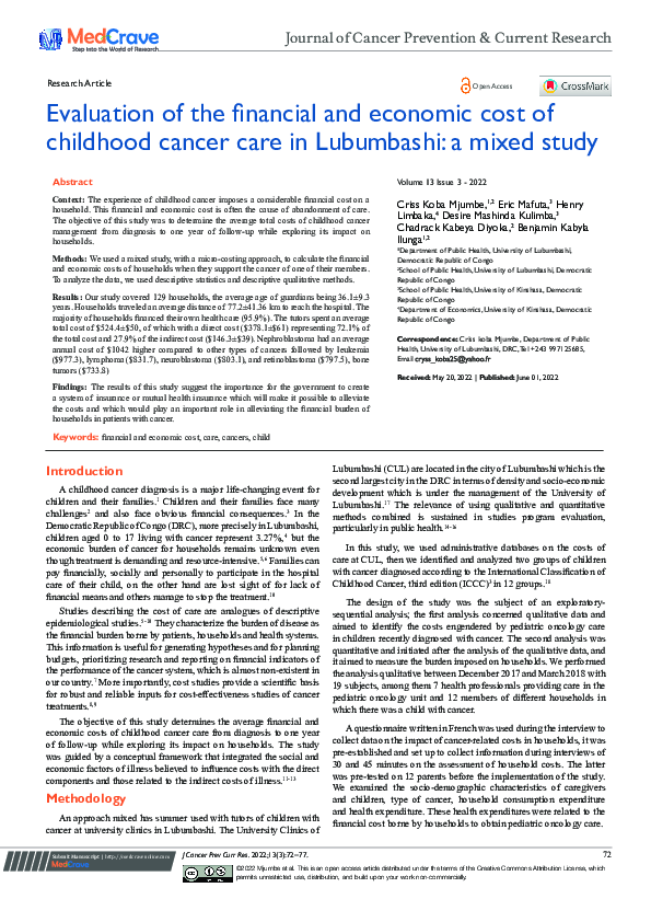 (PDF) Evaluation of the financial and economic cost of childhood cancer ...