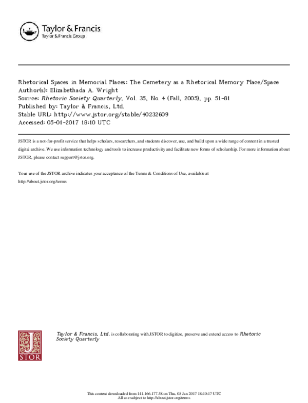 (PDF) Rhetorical spaces in memorial places: The cemetery as a ...