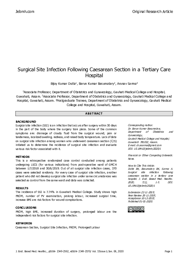 (PDF) Surgical Site Infection Following Caesarean Section in a Tertiary ...