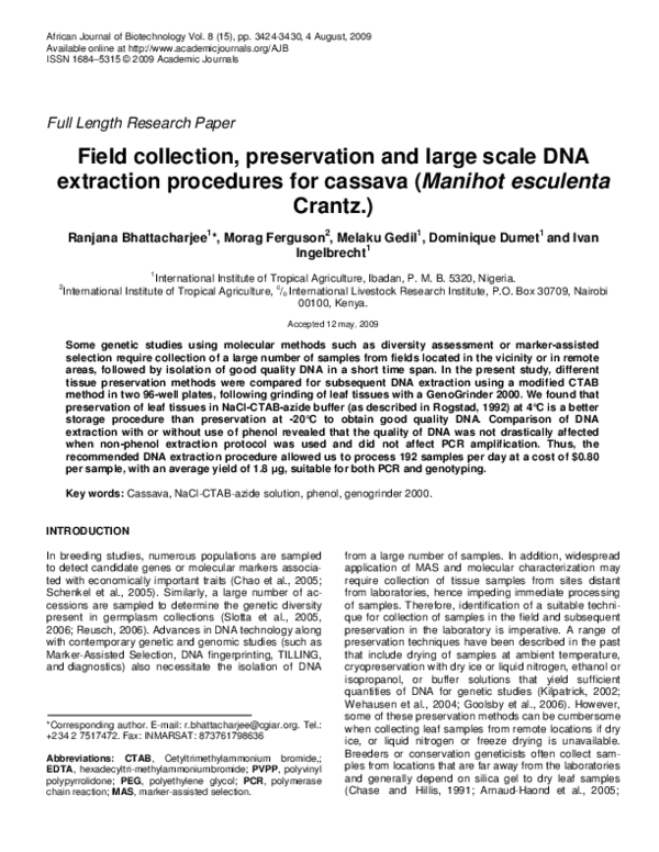 (PDF) Field collection, preservation and large scale DNA extraction ...