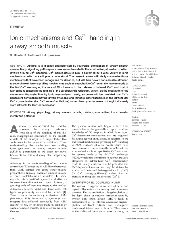 (PDF) Ionic mechanisms and Ca2+ handling in airway smooth muscle