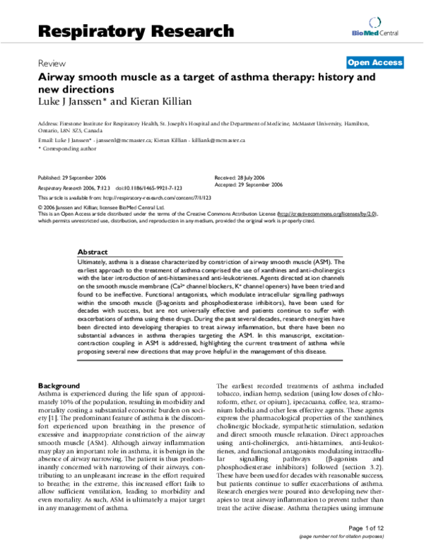(PDF) Airway smooth muscle as a target of asthma therapy: history and ...