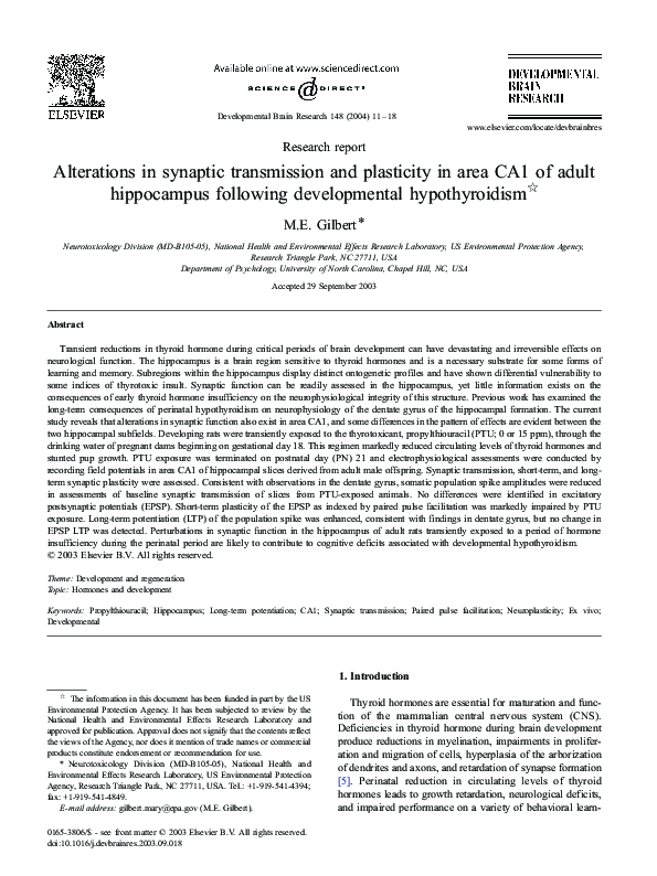 (PDF) Alterations in synaptic transmission and plasticity in area CA1 ...