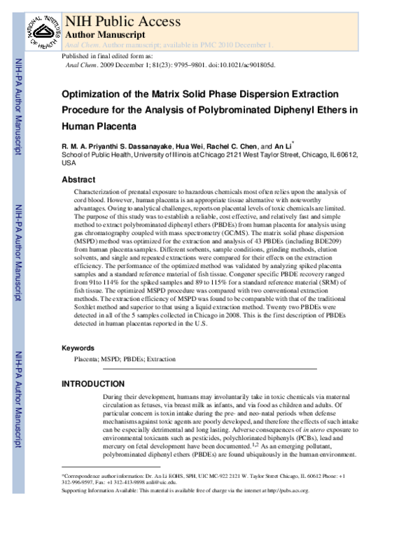 (PDF) Optimization of the Matrix Solid Phase Dispersion Extraction