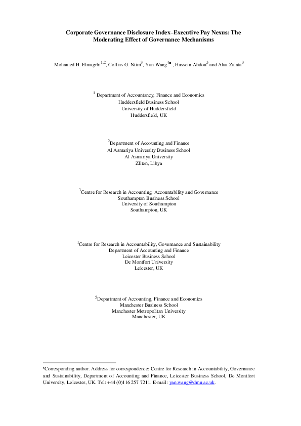 (PDF) Corporate Governance Disclosure Index–Executive Pay Nexus: The ...