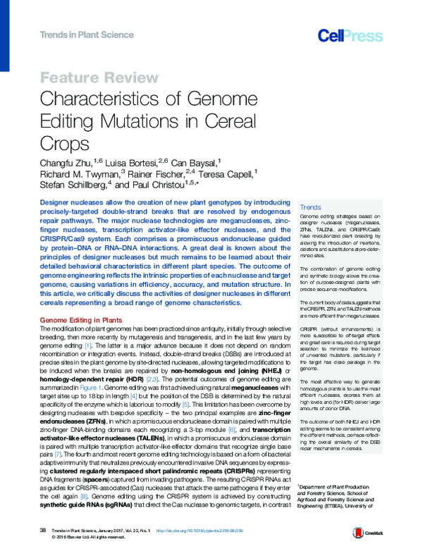 (PDF) Characteristics of Genome Editing Mutations in Cereal Crops