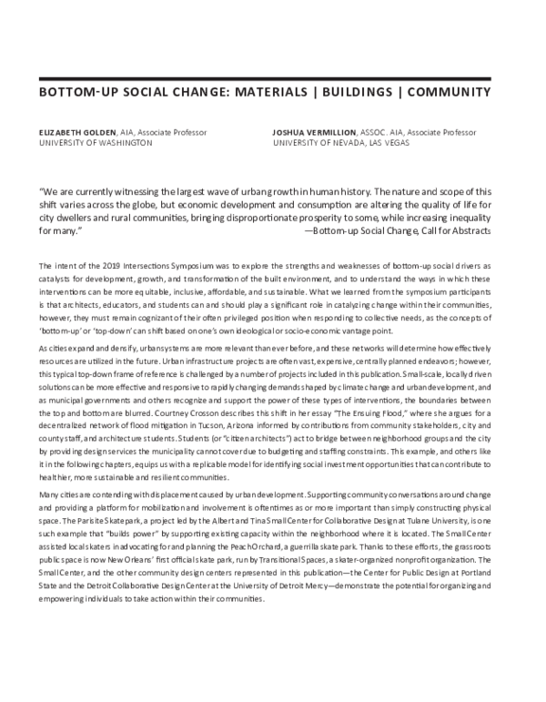 (PDF) Bottom-Up Social Change: Materials | Buildings | Community
