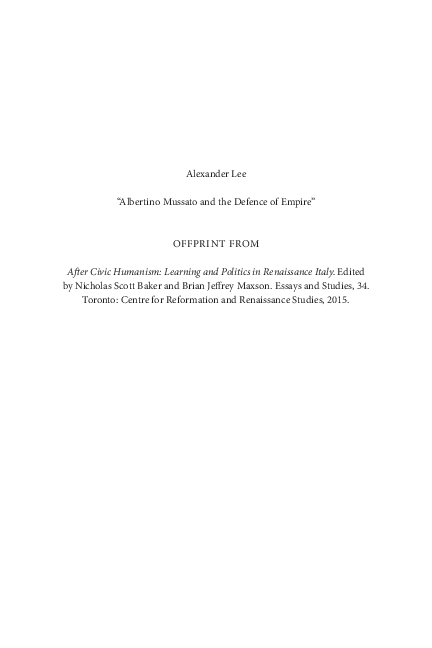 (PDF) ‘Albertino Mussato and the Defence of Empire'