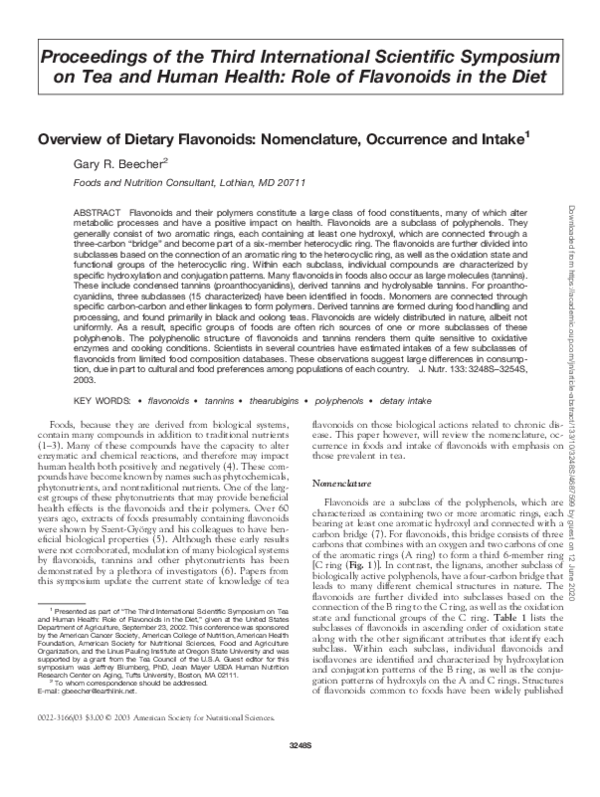 (PDF) Overview of Dietary Flavonoids: Nomenclature, Occurrence and Intake