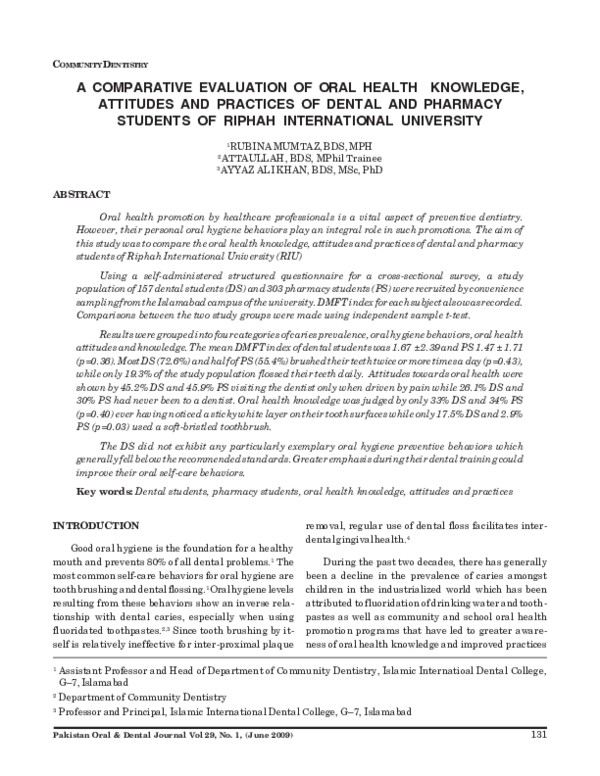 (PDF) A Comparative Evaluation of Oral Health Knowledge, Attitudes and ...