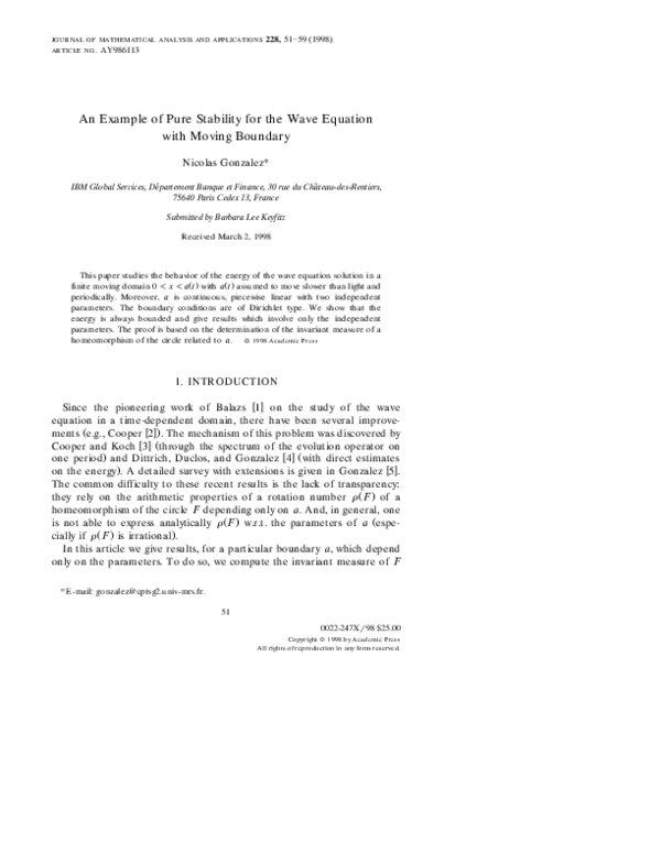 (PDF) An Example of Pure Stability for the Wave Equation with Moving ...