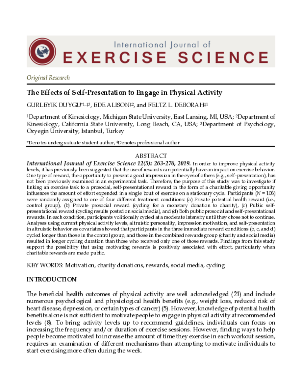 (PDF) The Effects of Self-Presentation to Engage in Physical Activity