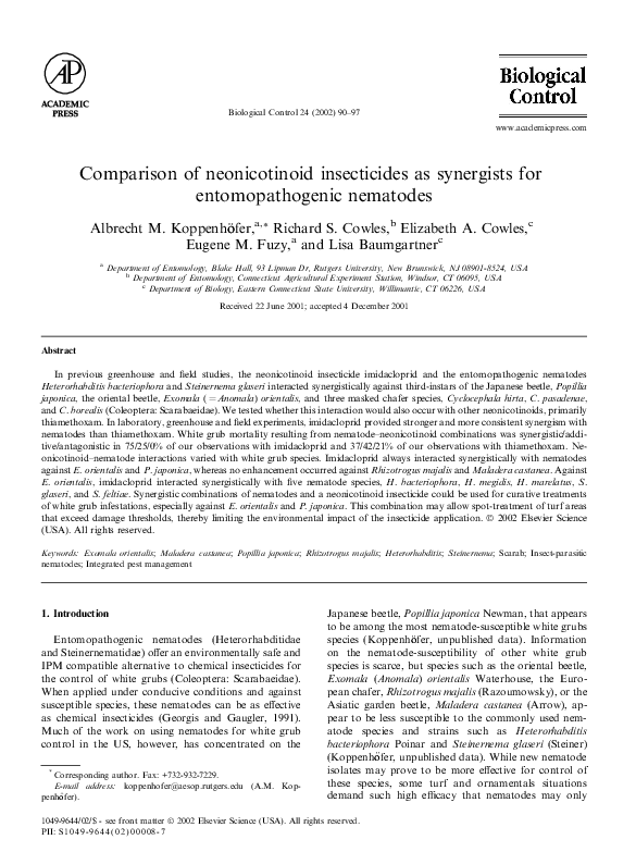 (PDF) Comparison of neonicotinoid insecticides as synergists for ...