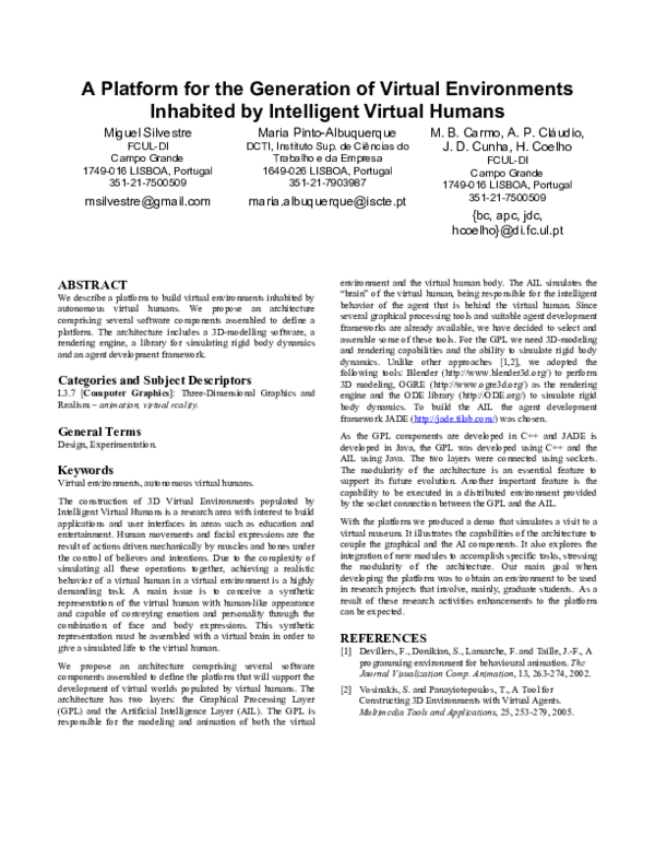(PDF) A platform for the generation of virtual environments inhabited ...