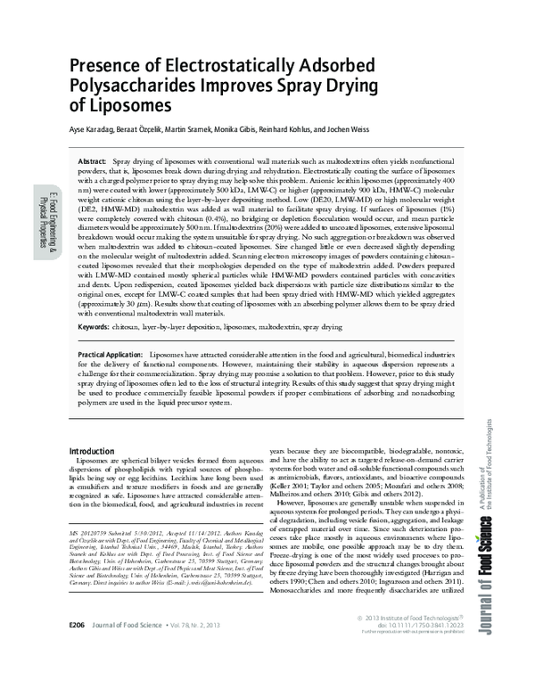 (PDF) Presence of Electrostatically Adsorbed Polysaccharides Improves Spray Drying of Liposomes