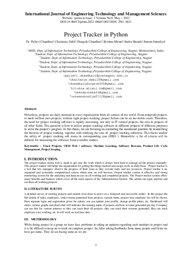 (PDF) Project Tracker in Python