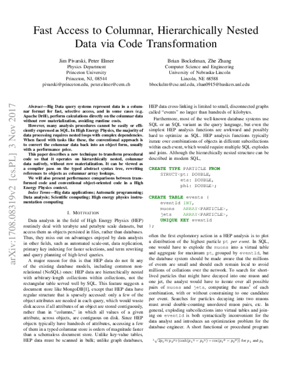 (PDF) Fast access to columnar, hierarchically nested data via code