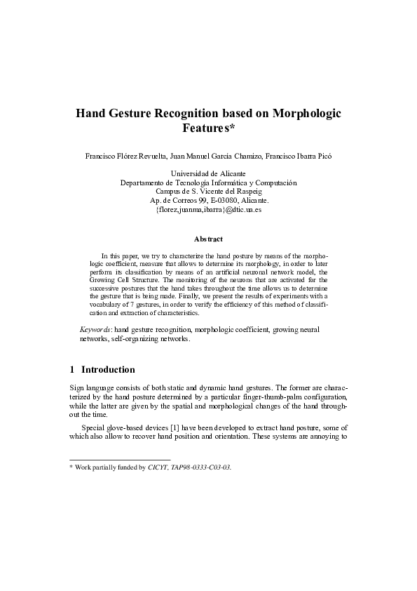 (PDF) Hand gesture recognition based on morphologic features