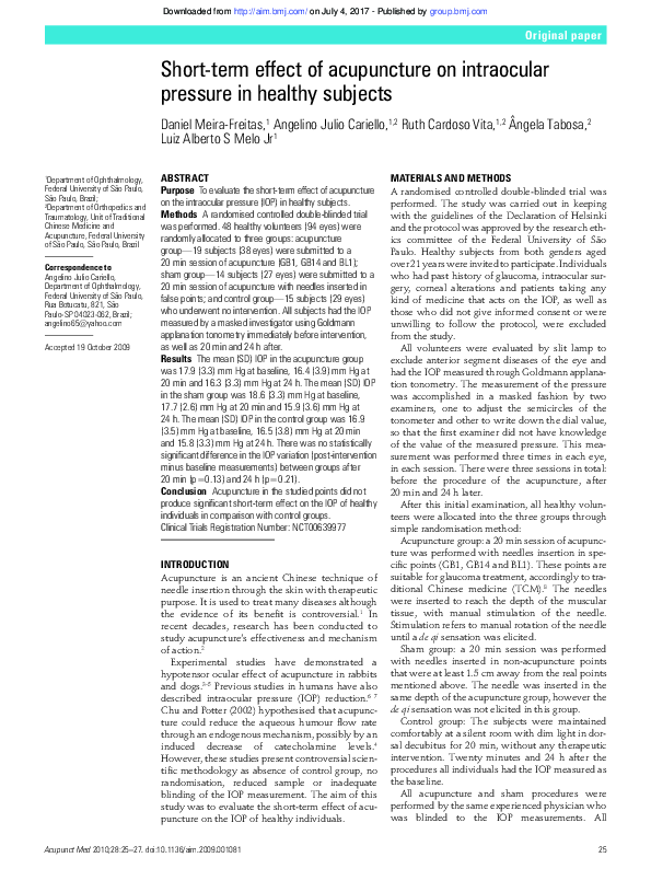 (PDF) Short-term effect of acupuncture on intraocular pressure in ...