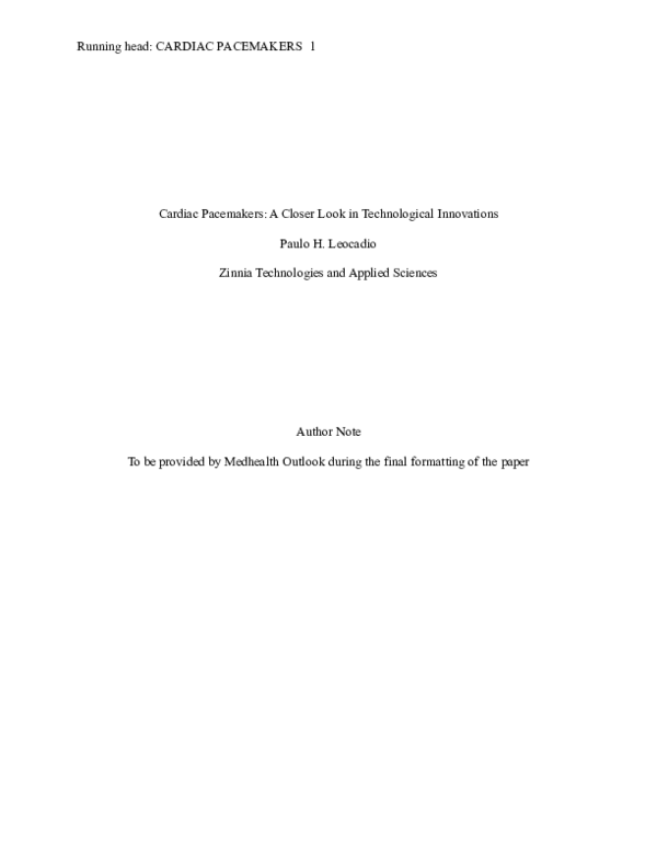 (DOC) Cardiac Pacemakers: A Closer Look at Technological Innovations
