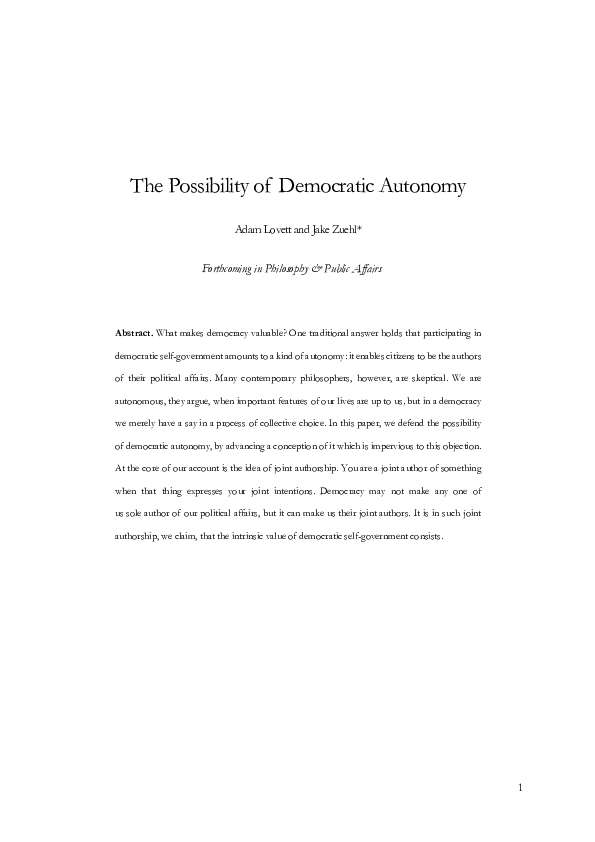(PDF) The Possibility of Democratic Autonomy