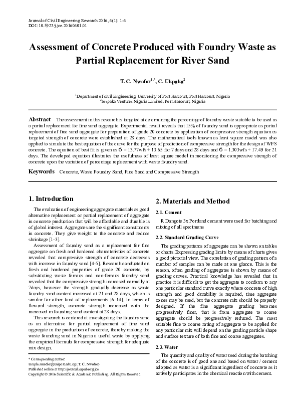(PDF) Effect of Waste Foundry Sand as Partial Replacement of Sand in ...