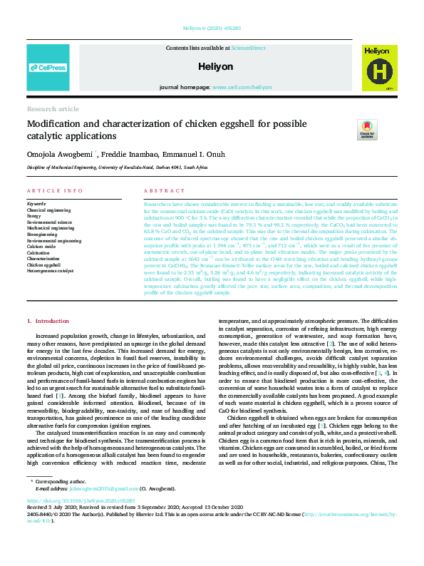 (PDF) Modification and characterization of chicken eggshell for ...