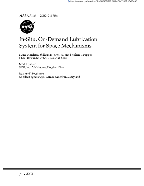 (PDF) InSitu, OnDemand Lubrication System for Space Mechanisms