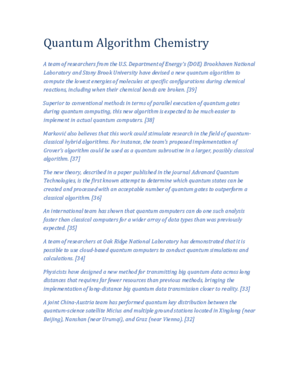 (PDF) Quantum Algorithm Chemistry